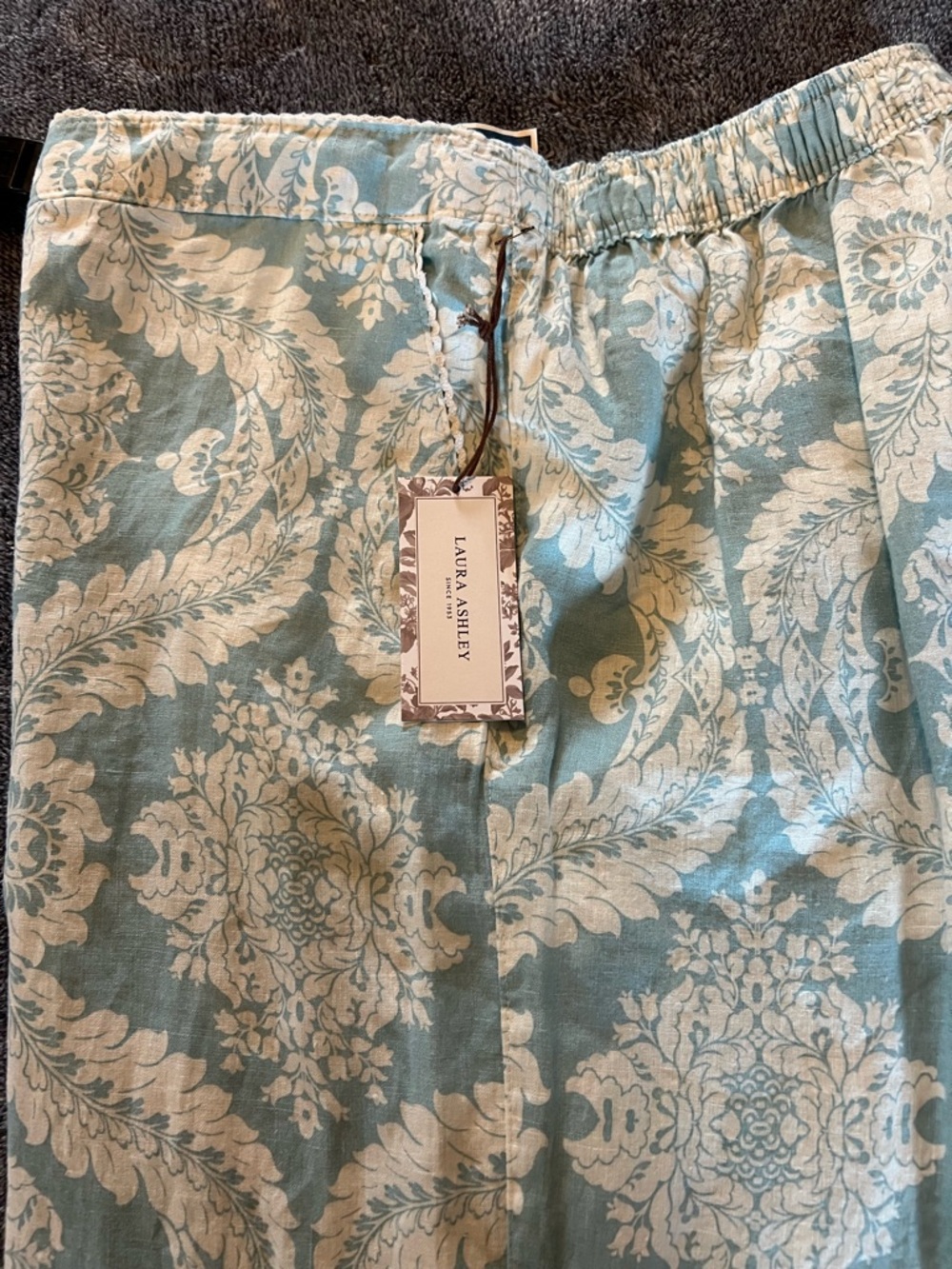 Laura Ashley Light Blue Floral Linen Pants